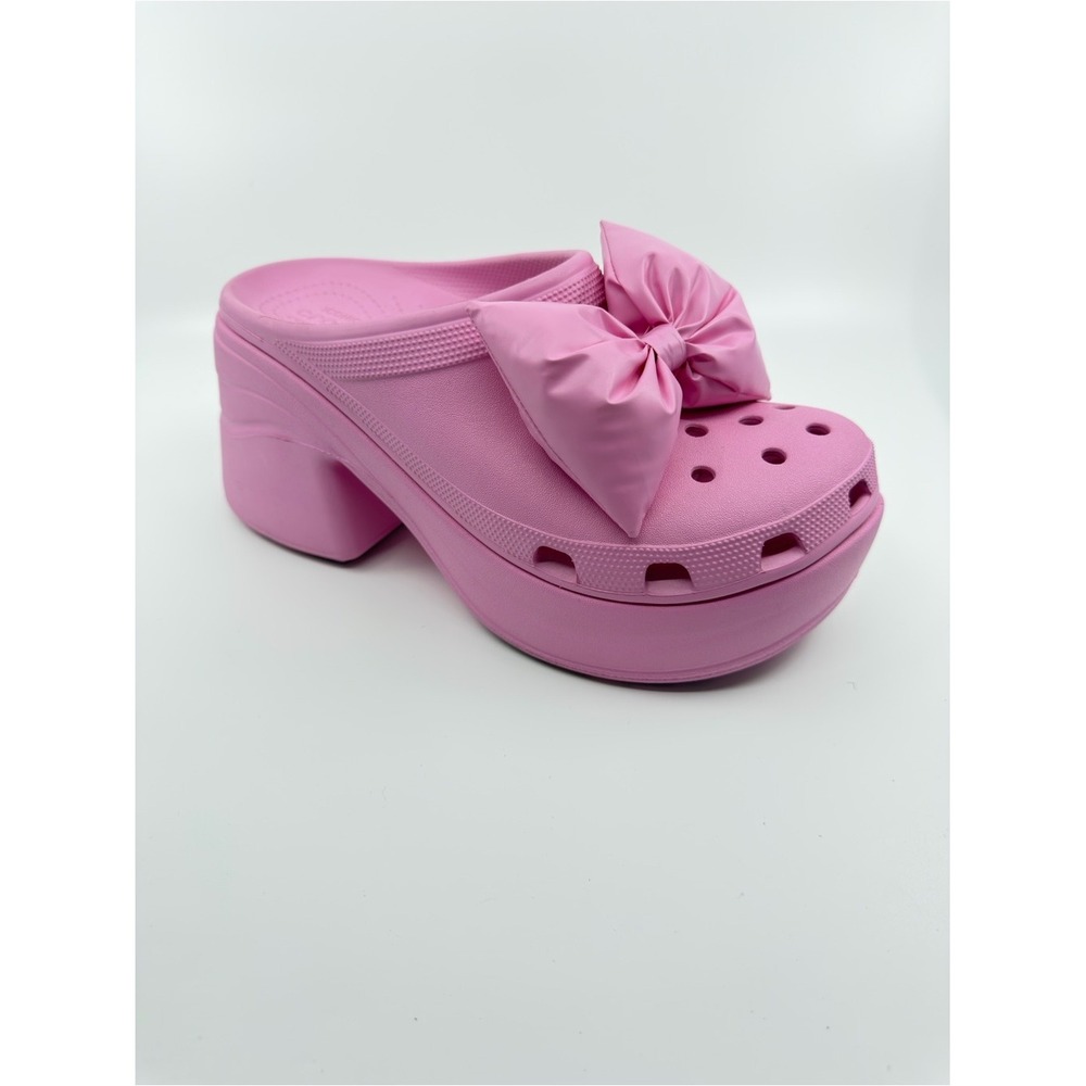 Crocs Siren Clog Women Size 11 Pink Puffy Bow Platform Heel Slip On Shoes - Picture 5 of 12